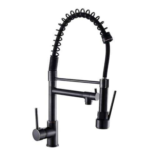JRUIA Grifo De Cocina Negro, Giratorio 360° con Ducha De Resorte En Espiral, Grifo Extensible De Alta Presión, con 2 Funciones, Suministro De Agua Fría Y Caliente, Grifo para Lavabo