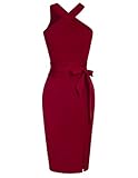 Ärmelloses Neckholder-Hüften umwickeltes Bleistift-figurbetontes Kleid mit definierter Taille vorne Schlitz Midi 50er Jahre Vintage Elegantes Party-Cocktail-Hochzeitskleid