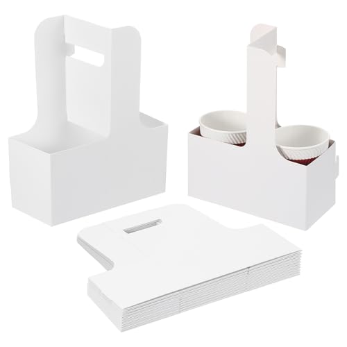 PATIKIL Portavasos de 2 Tazas con Asa, Paquete de 20 Soportes de Cartón Kraft para Llevar Café, Portátil, Desechable para Servicios de Comida para Llevar, Blanco