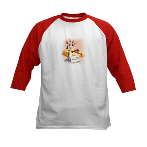 CafePress Mom, Happy Mother's Day Kids Baseball Jersey Kids Cotton Baseball Jersey, 3/4 Raglan Sleeve Shirt Red/White