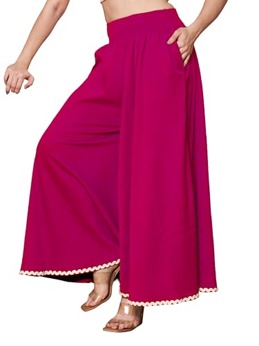 Image of KZULLY | Palazzo for Women | Solid & Printed | Stylish Wide-Leg | Comfortable Elastic Waist Bottomwear