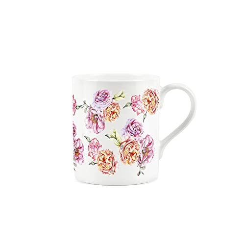 Image of Purely Home Pink Rose Print Mug - Painted Florals Collection - Small Fine Bone China White Mug Present Gift