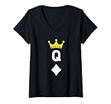 Photo Gallery donna playing card queen of diamonds maglietta con collo a v Photo Gallery donna playing card queen of diamonds maglietta con collo a v