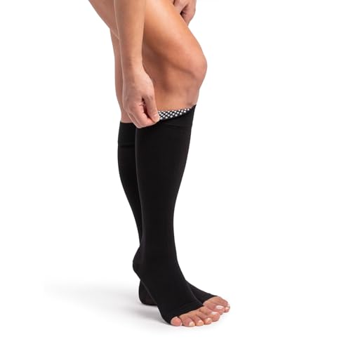 Image of Sigvaris Dynaven 972 20-30 Open Toe Knee High Compression Stockings w /Grip Top Light Beige LS