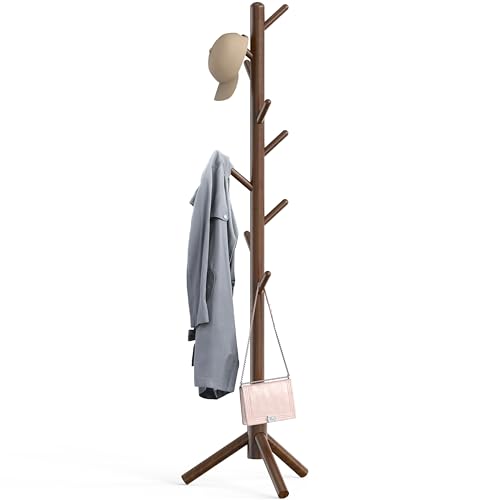 Simple Houseware Wooden Coat Rack Stand Garment Adjustable Tree Rack 9 Hooks Walnut