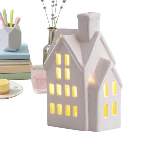 Genérico Casas natalícias iluminadas - casa de cerâmica com luz LED - centro de mesa para o Natal, para casa festas mesa repressa prateleira festa exposição sazonal estilo