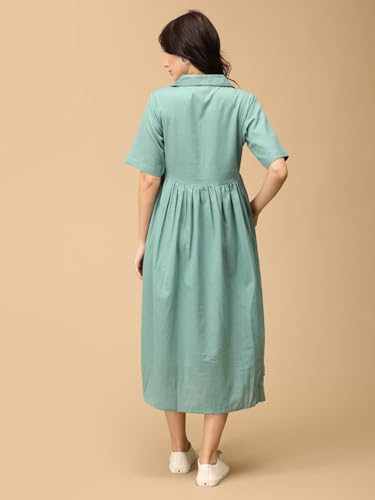 Image of The Mom Store Maternity & Nursing Midi Dress for Women | Pregnancy & Postpartum Wear | Cotton Flex Dress for New Mom | Trendy Stylish Comfortable Feeding Dress for Womens | Causal Office Formal Wear