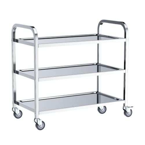 ORTOSUD Carrello Portavivande Carrello di Servizio Carrello 3 Ripiani Acciaio Inox,181 Kg Portata Massima,4 Ruote Omnidirezionali (2 Con Freno), 750×400×836mm