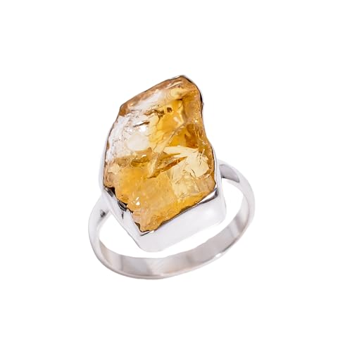 Natural Raw Citrine Gemstone 925 Sterling Silver Yellow Stone Handmade Statement Promise Rings Jewelry for Women (8)