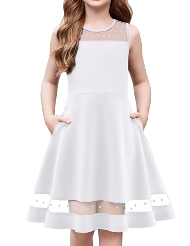 Arshiner Girls Elegant Dresses Sleeveless Round Neck A-line Party Dance Graduation Mesh Dress Size 5-16