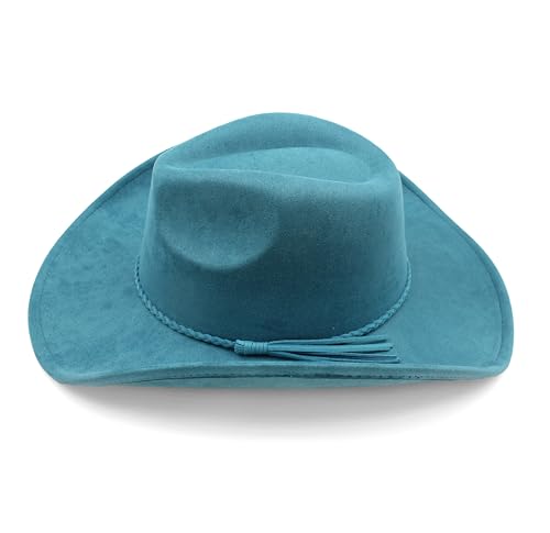 Image of Western Cowboy Hat for Women Men Classic Fedora Hats Wide Brim Suede Cowboy Hat for Women with Buckle Belt