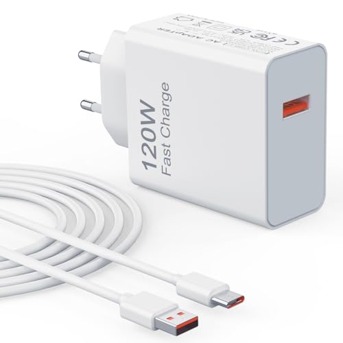 Caricatore Rapido 120W USB C per Xiaomi 15 14 13 12 14t 13t 12t 12s Pro Ultra Lite, Caricabatterie Turbo per Redmi Note 14 13 14T 13T 13 12S Lite, Poco F7 X7 Pro 6 M6 F5 X5 con 6A Cavo USB C 1M