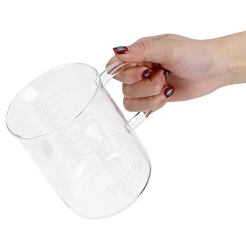 Fdit Caffeine Beaker Mug, Borosilicate Glass Chemistry Mug with Handle and Measuring Scale for Hot and Cold Beverage Coffee Tea - Image 4