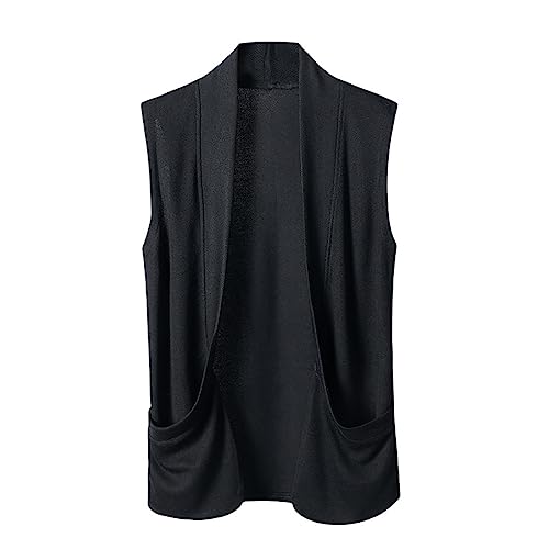 [ＮＯＭＳＯＣＲ] ベスト メンズ ジレ スタイリッシュ ノースリーブ カーディガン カジュアル 薄手 細身 無地 ダンス 衣装 黒 ブラック 春 夏 秋 冬 フォーマル 大きいサイズ ファッション トップス ベスト ジレ (2XL, ブラック)