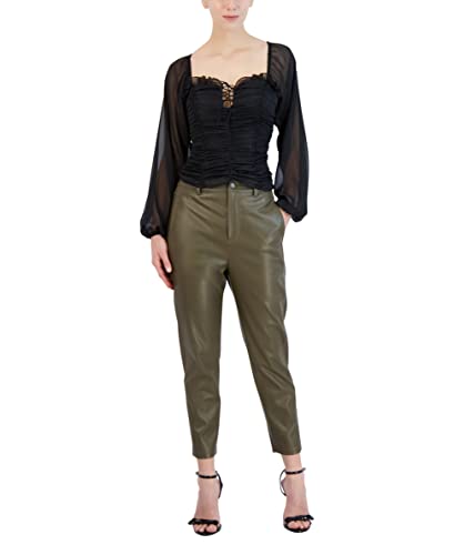 BCBGeneration Women's Faux Leather Pant Straight Leg Belt Loop Pocket Trouser4