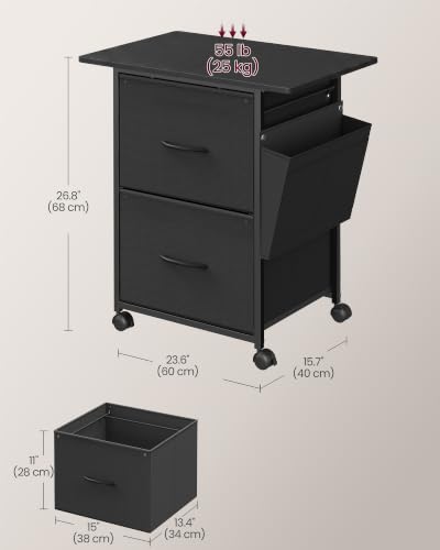 Image of VASAGLE Mobile Printer Stand with Storage, Filing Cabinet, Side Pockets | Filing Cabinet for A4 Letter Size, 23.6 x 15.7 x 26.8 Inch, Ink Black, BELLAH Collection UOFC202BC01