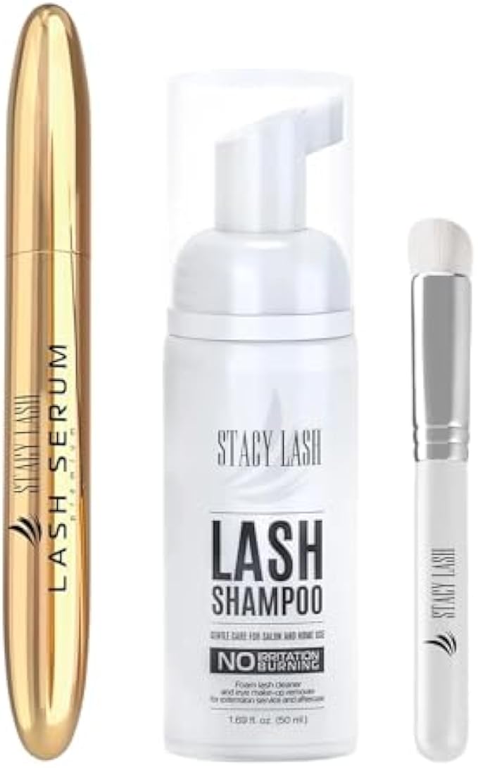 Lash Shampoo 50ml+ Eyelash Growth Serum by Stacy Lash/Eye Makeup Remover + Lash Serum for Eyelash Growth and Thickness/Lash Cleaning Kit of Lash Cleanser + Brush & Eyelash Serum to Grow Lashes