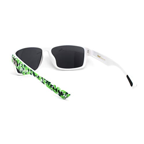 Image of Locs Marijuana Pot Leaf Print Rectangle Sport Horn Rim Sunglasses