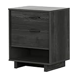South Shore Fynn 2-Drawer Nightstand, Gray Oak with Metal Handles