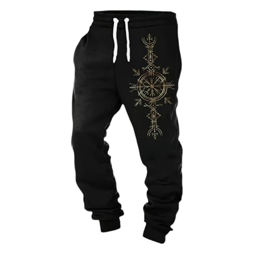 Pantalón deportivo Viking Impreso en 3D para Hombre Mitología Nórdica Tatuaje Odin Fenrir Wolf Raven Pantalones Casual Valhalla Trajes de Halloween Regiones Frías Nórdicas, dorado, XXL