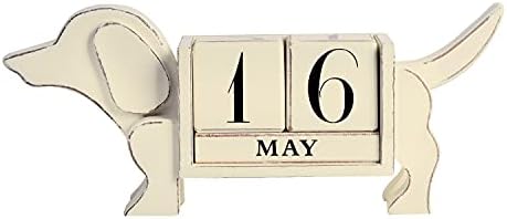NIKKY HOME 2022 Vintage Wood Month Date Blocks Large Perpetual Calendar Desk Accessory, Shabby Chic Dog Shaped, Wooden Daily Calendar for Home and Office Decor, Beige
