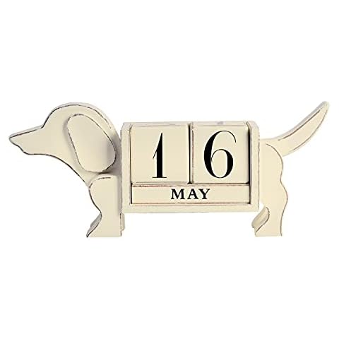 NIKKY HOME Vintage Wooden Dog Perpetual Desk Calendar Blocks, White Cover