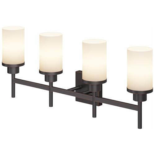AONEON Bathroom Light Fixtures 4-Light Bathrom Vanity Lightings with White Frosted Glass Shade, Oil Rubbed Bronze Wall Lamps Over Mirror T001ORB-L4