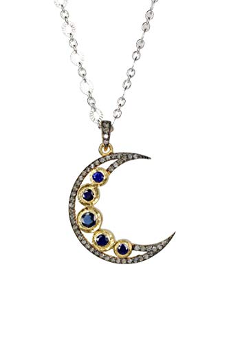 Blue Sapphire Diamond Moon Necklace- September Birthstone Birthday Gift Idea Blue Sapphire Diamond Moon Necklace- September Birthstone Birthday Gift Idea