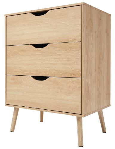 TIENDA EURASIA® Mesitas de Noche de Diseño Nordico - Cajonera de Madera con Patas 3 Cajones - Color Madera Natural - Ideal para Salones y Dormitorios (3 Cajoneras)