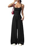  ticticlily Combinaison Femme Long sans Manches avec Bretelles Combinaisons Dos Nu Stretch Jumpsuit A Noir S