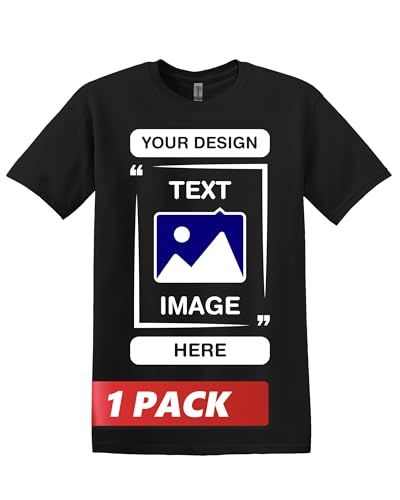 Gildan Custom T-Shirts - Personalized Unisex Crewneck Tee Shirt, Black - Customize Your Image, Text & Photo - Men Women Adult - X-Large