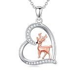 Dorunmo Deer Necklace 925 Sterling Silver Heart Sika Deer Pendant Necklace Cute Reindeer Jewelry Gifts for Women