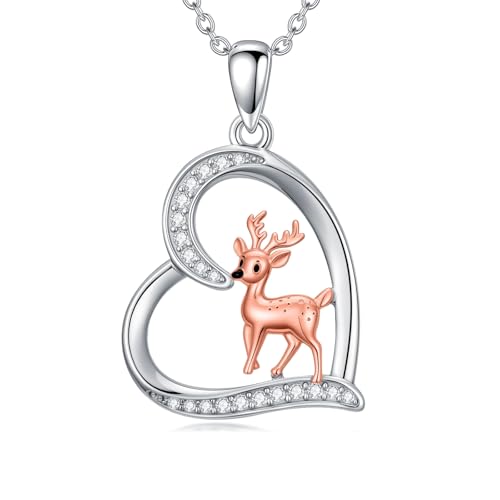 Dorunmo Deer Necklace 925 Sterling Silver Heart Sika Deer Pendant