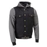 Xelement XS13051 Men's Black Denim Club Style '2-in-1' Motorcycle Vest w/Removable Hoodie - X-Large