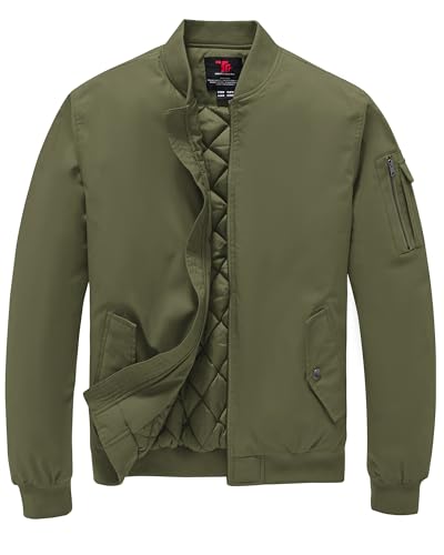 Image of TBMPOY Men's Winter Bomber Jacket Fall Casual Windbreaker Softshell Jackets | Quilted full zip coats, 5 pockets, water resistant, warm, windproof, stand-up collar, for outdoor, hiking, work, business