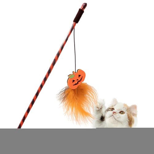 Katzenstab-Spielzeug – Halloween-Spielstab, ergonomischer Katzen-Teaser- mit Kürbis-Geist zur Reduzierung von Langeweile, Jagdsimulation, Training, Übung