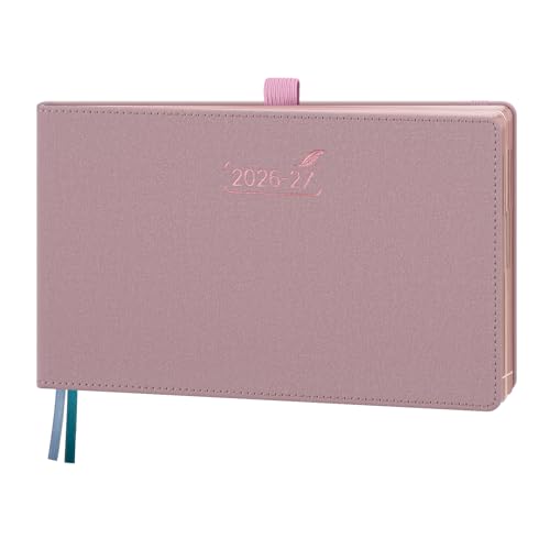 BEZEND Kalender 2026 2027 Buchkalender Querformat 23 x 14 cm 18-Monate Vertikal Wochenplaner 1 Woche 2 Seiten Terminplaner PU-Leder Hardcover mit Rose Gold Papierkante - Rosa