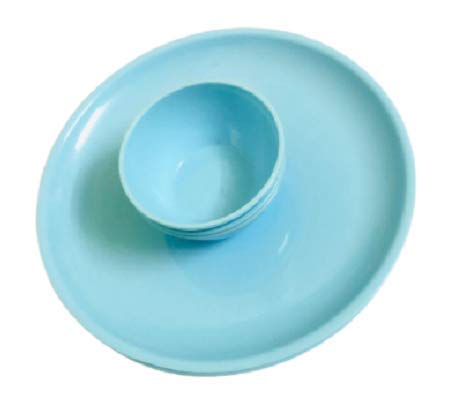 Image of Plastic Unbreakable Round Microwave Safe Full Dinner Plates - Aqua Blue (Set of 4 Plates & 4 Bowls)