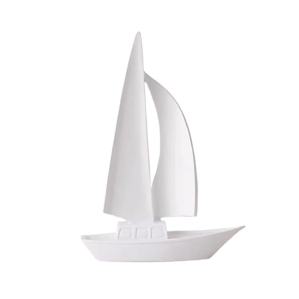 zhuyanbo007 Desk Statue, Sailing Boat Ornaments Light Living Room Furniture Foyer Wine Cabinet TV Decorations(White)