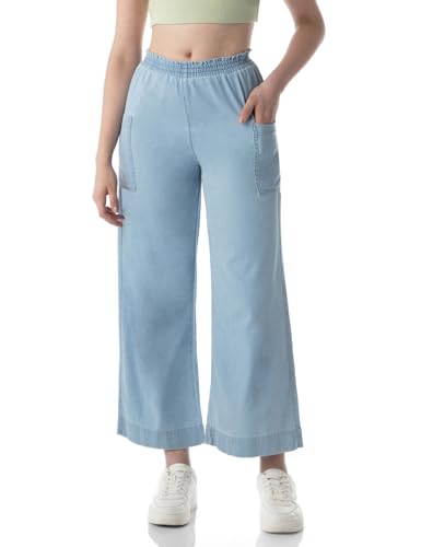 Image of INKD Women's Wide Leg Jeans - High-Rise | 100% Cotton| Enzyme Wash | Elasticated Waistband | Jeans for Women (Available in Plus Sizes)