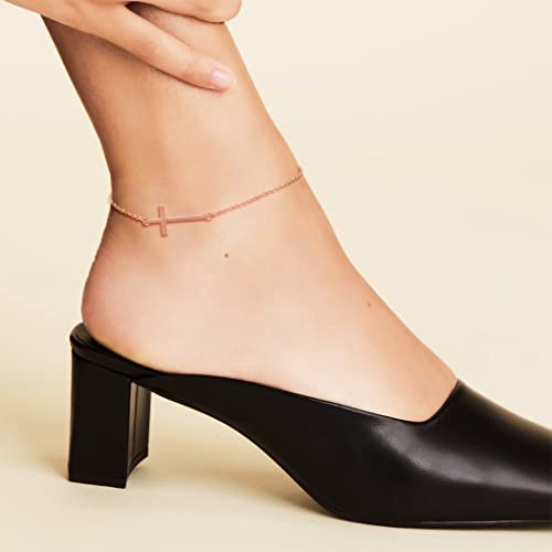 WDSHOW Rose Gold Plated Sideways Cross Ankle Bracelets Women Girls Stainless Steel - Image 4