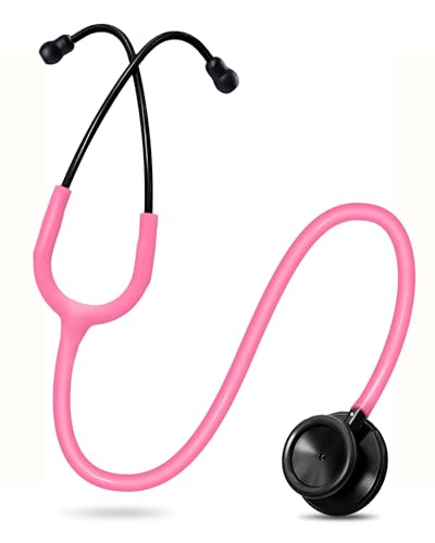 Image of FriCARE Dual Head Stethoscope - Stethoscopes for Nurses, Medical Nursing Students, Paramedics /EMT /LVN /VNA Backup Estetoscopio, Bright Pink Tube, Matte Black Finish Chestpiece
