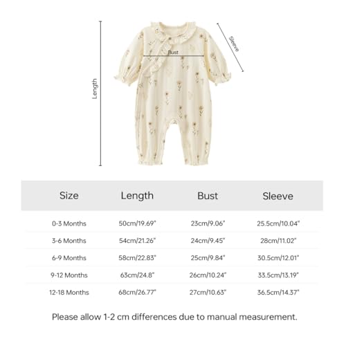 gurcooc Neugeborenes Baby Mädchen Strampler Rüschen Baumwolle Langarm Bodysuit Floral Jumpsuit Onesie Outfit Set, 0-18 Monate