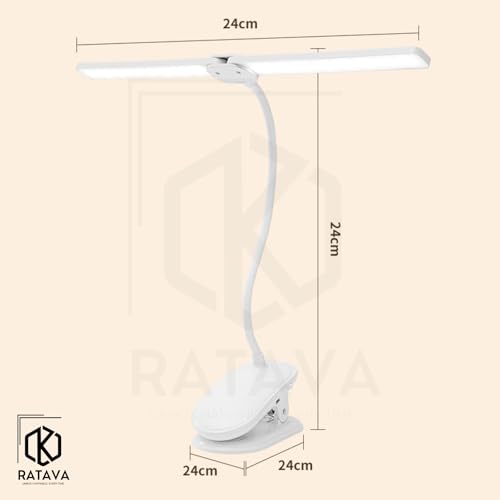 Image of Plastic 3 Colour Mode LED Table Lamp Folding Neck Reading Light Rechargeable LED Reading Light Study Lamp For Students, Night Light For Study Room 1Pc (Desk Lamp With Clip), White