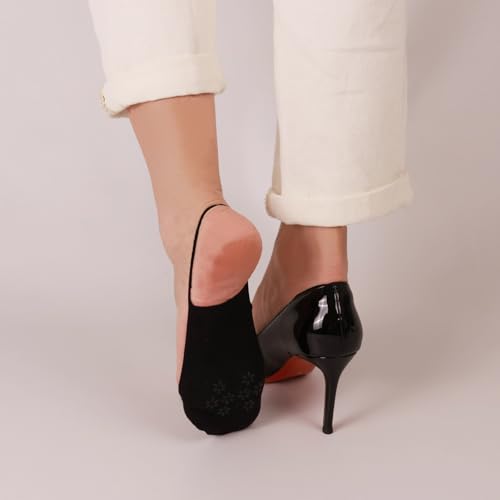 Image of No Show Half Socks with Grippers for Women, Low Cut Toe Topper Ball of Foot Socks for Heels Flats SlingBack