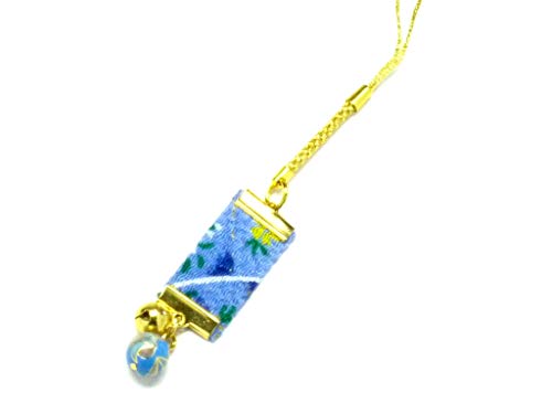 ??? Kutani ware strap with cellphone, Phone Cases, Keys, Cameras kaga yuzen style sky blue attached small bell