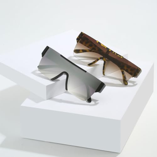 Lunettes de soleil sans monture UV400 carré miroir argenté grand format pour été