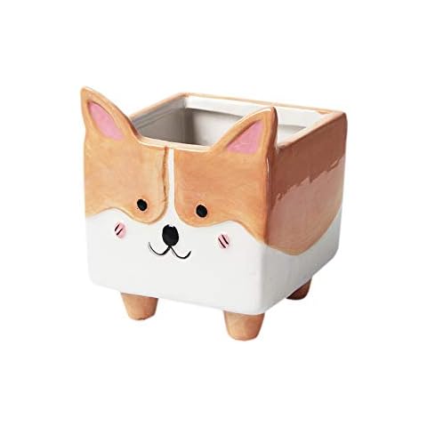 JHNIF Cute Animal Corgi Ceramic Succulent Planter, Cactus Potted Pot. 3 Inches Cover