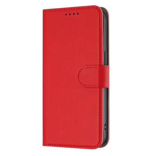 PONRFEKT Funda para Vivo Y03 4G,Carcasa de Cuero PU con Ranuras para Tarjetas y Soporte,Funda de Libro con Tapa Anti-Golpes-Rojo