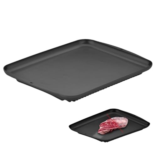 Opatiny Aluminium Auftaubrett mit Antihaft-Oberfläche, Rapid Thaw Fleischtablett für Steak, Huhn, Schweinefleisch und Meeresfrüchte, energieeffizientes Küchenhelfer, Schwarz, 29,5 x 22 x 2,5 cm